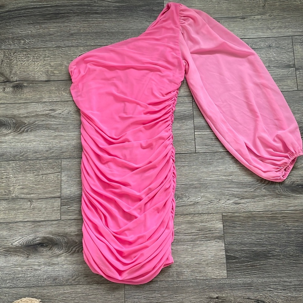 Hello Molly| Party It Up Bodycon Ruched One Shoulder Balloon Sheer Mini Dress XL - Picture 4 of 15